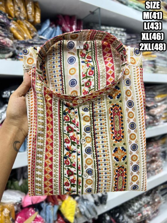 Ethnicrang Men's Traditional Stitched Lehariya Print Kurta Only