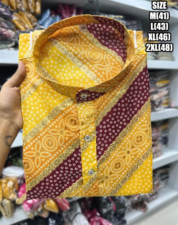 Ethnicrang Men's Traditional Stitched Lehariya Print Kurta Only