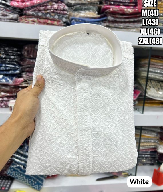 Ethnicrang Men's Traditional Chikan Work Kurta For All Beautiful Occasions