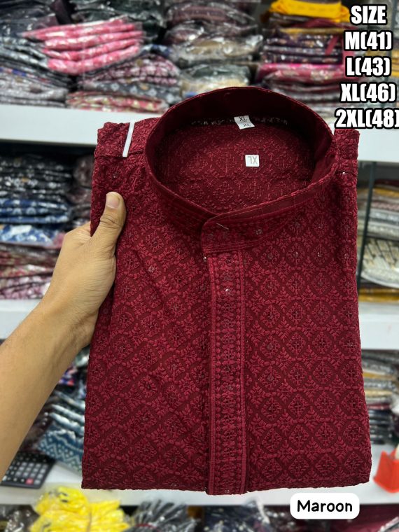 Ethnicrang Men's Traditional Chikan Work Kurta For All Beautiful Occasions