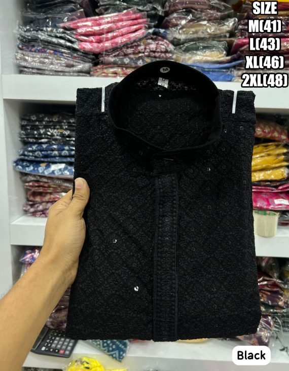 Ethnicrang Men's Traditional Chikan Work Kurta For All Beautiful Occasions