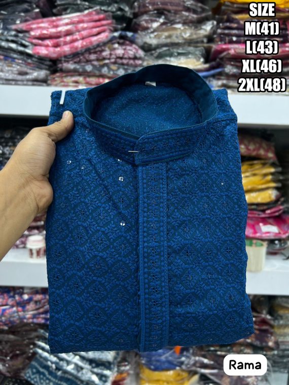 Ethnicrang Men's Traditional Chikan Work Kurta For All Beautiful Occasions