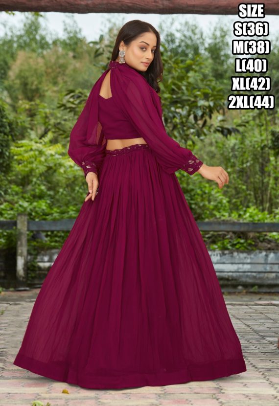 Georgette Glamour Embroidered Blouse Lehenga And Cap Puffed Sleeves Add Style Perfectly Stitched Ensemble