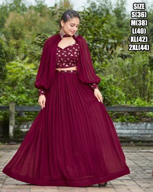 Georgette Glamour Embroidered Blouse Lehenga And Cap Puffed Sleeves Add Style Perfectly Stitched Ensemble