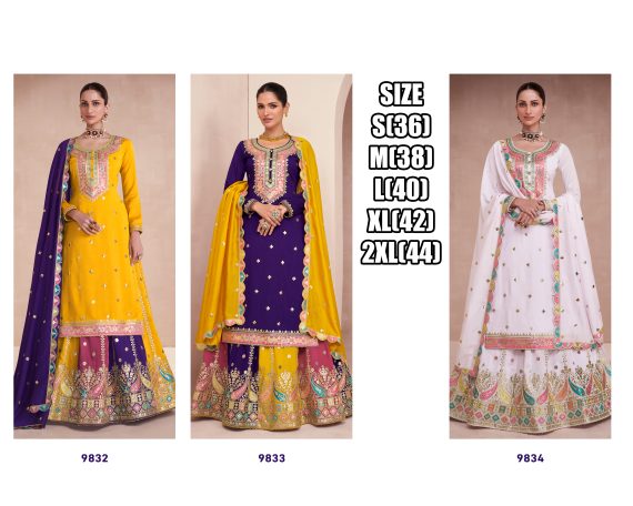 Eid Elegance Stitched Hevey Chinon Salwar, Dupatta, And Skirt With Elegant Embroidery Elevate Your Festive Collection