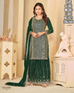 Ethnicrang Women's Faux Georgette Stitched Embroidered Kurta With Sharara With Dupatta