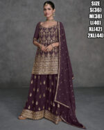 Ethnicrang Women's Real Georgette Stitched Embroidered Kurta With Sharara With Dupatta