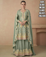 Ethnicrang Women's Premium Chinon Stitched Embroidered Kurta With Sharara With Dupatta