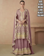 Ethnicrang Women's Premium Chinon Stitched Embroidered Kurta With Sharara With Dupatta