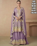 Ethnicrang Women's Premium Chinon Stitched Embroidered Kurta With Sharara With Dupatta