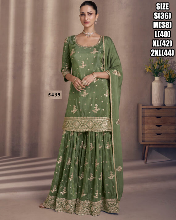 Eid Elegance Chinnon Silk Ensemble Ready To Wear Sharara Pair