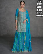 Ethnicrang Women's Real Georgette Stitched Embroidered Kurta With Sharara With Dupatta