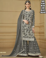 Ethnicrang Women's Faux Georgette Stitched Embroidered Kurta With Sharara With Dupatta