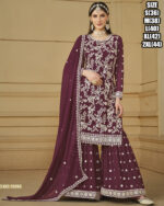 Ethnicrang Women's Faux Georgette Stitched Embroidered Kurta With Sharara With Dupatta