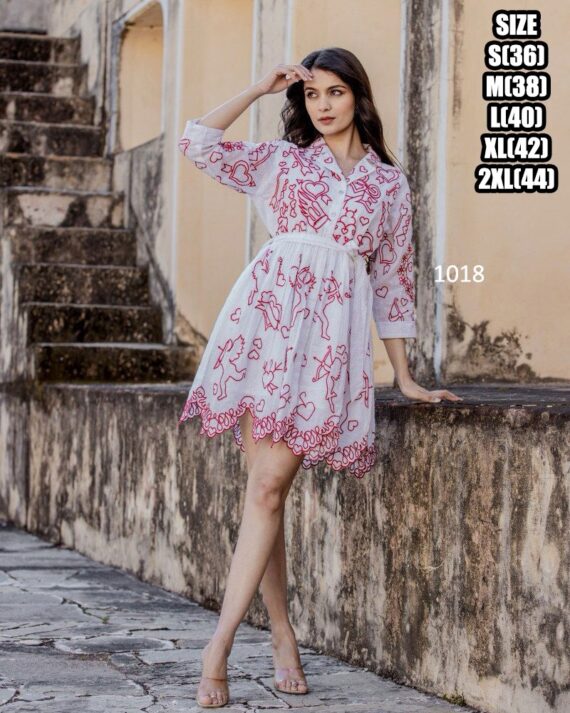 White Stitched Pure Cotton And Designer Embroidery Work Women's Wear Tunic| New Summer Style Clothes For Women|