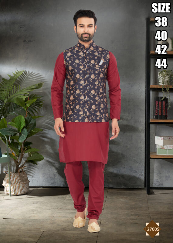 Ethnicrang Men's Heavy Cotton Stitched Kurta Pajama With Jacket