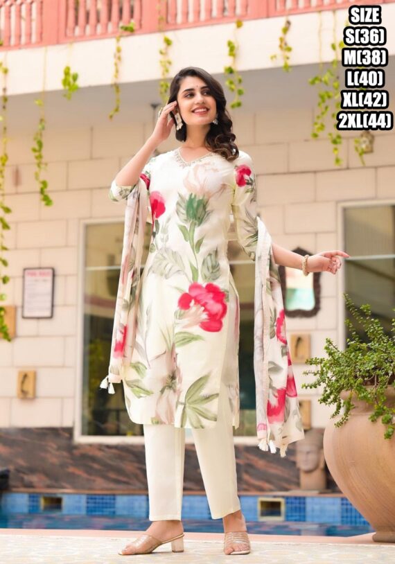 Latest Summer Style Stitched High Quality Cotton Kurti Pent Set| Kurti-Pent With Dupatta For Women|