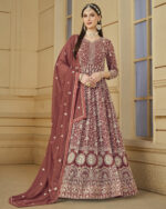 Ethnicrang Women's Faux Georgette Semi Stitched Gown With Bottom And Dupatta