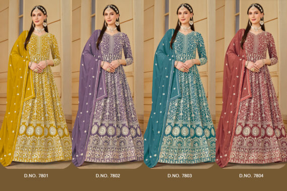 Ethnicrang Women's Faux Georgette Semi Stitched Gown With Bottom And Dupatta