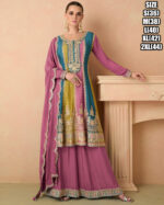 Ethnicrang Women's Real Chinon Stitched Embroidered Kurta With Sharara With Dupatta