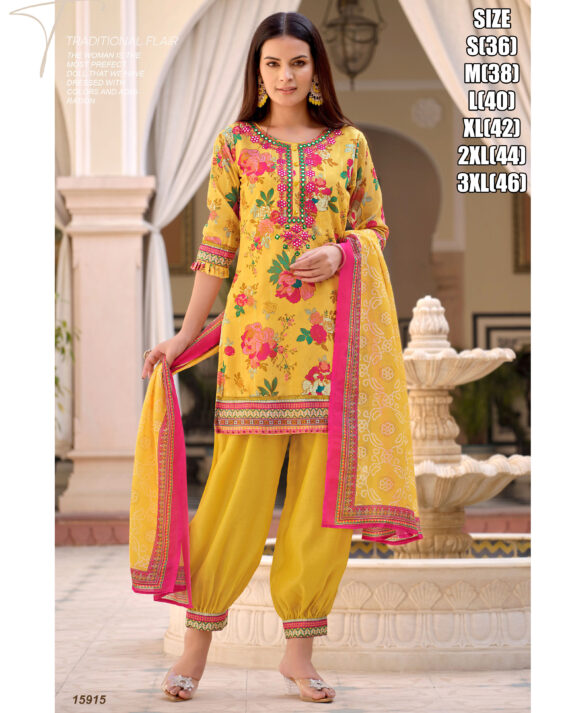 Ethnicrang Women's Afghani Style Muslin Silk Kurti Pant Dupatta Set