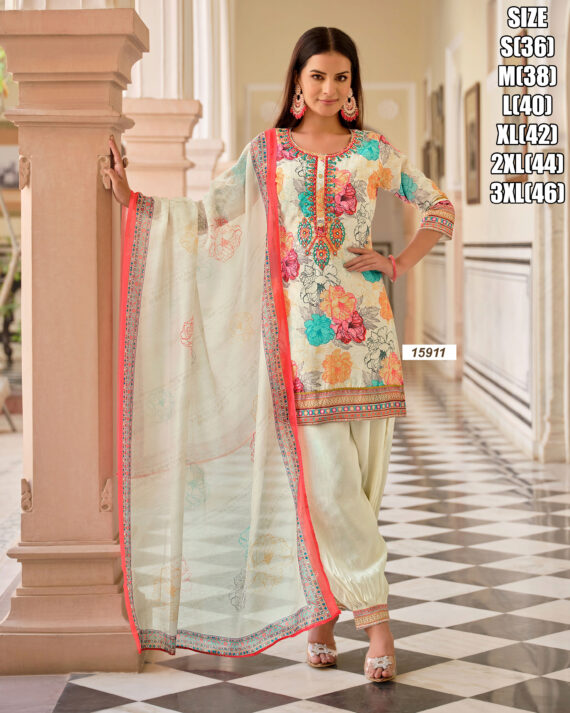 Ethnicrang Women's Afghani Style Muslin Silk Kurti Pant Dupatta Set