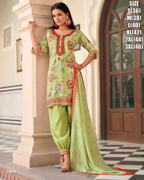 Ethnicrang Women's Afghani Style Muslin Silk Kurti Pant Dupatta Set