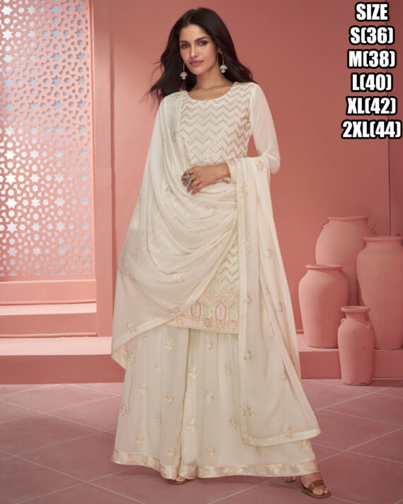 Your Occasion With Our Readymade Real Georgette Ensemble Adorned With Exquisite Embroidery Perfect For Effortless Party Glamour