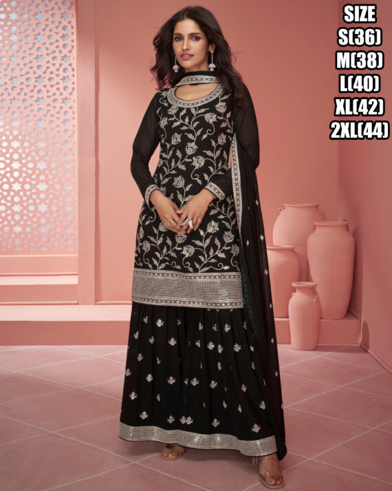 Your Occasion With Our Readymade Real Georgette Ensemble Adorned With Exquisite Embroidery Perfect For Effortless Party Glamour