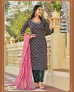 Heavy Rayon Kurti, Pant, Dupatta With Elegant Embroidery Perfect For Partywear