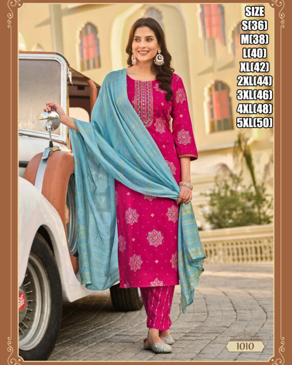 Heavy Rayon Kurti, Pant, Dupatta With Elegant Embroidery Perfect For Partywear