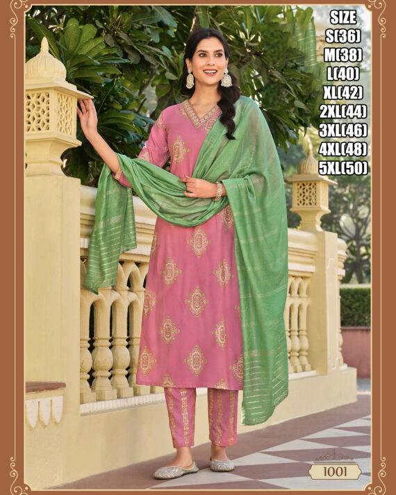 Heavy Rayon Kurti, Pant, Dupatta With Elegant Embroidery Perfect For Partywear