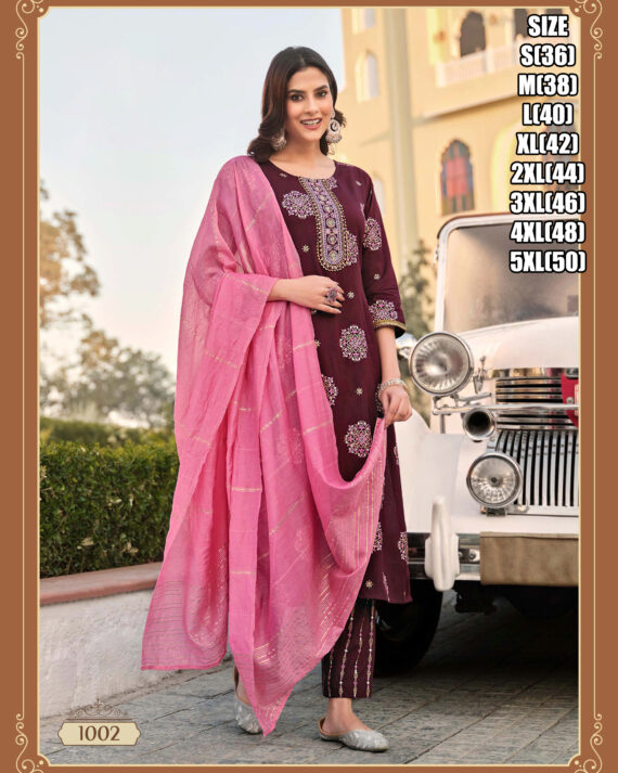 Heavy Rayon Kurti, Pant, Dupatta With Elegant Embroidery Perfect For Partywear