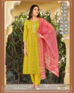 Heavy Rayon Kurti, Pant, Dupatta With Elegant Embroidery Perfect For Partywear