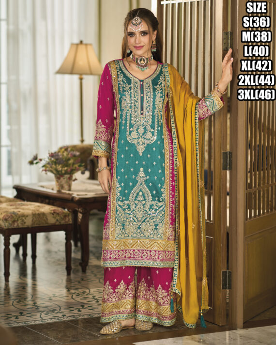 Embrace Elegance Unveiling the Beauty of Women's Heavy Chiffon Stitched Embroidered Salwar Kameez