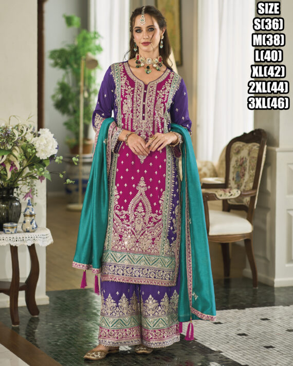Embrace Elegance Unveiling the Beauty of Women's Heavy Chiffon Stitched Embroidered Salwar Kameez