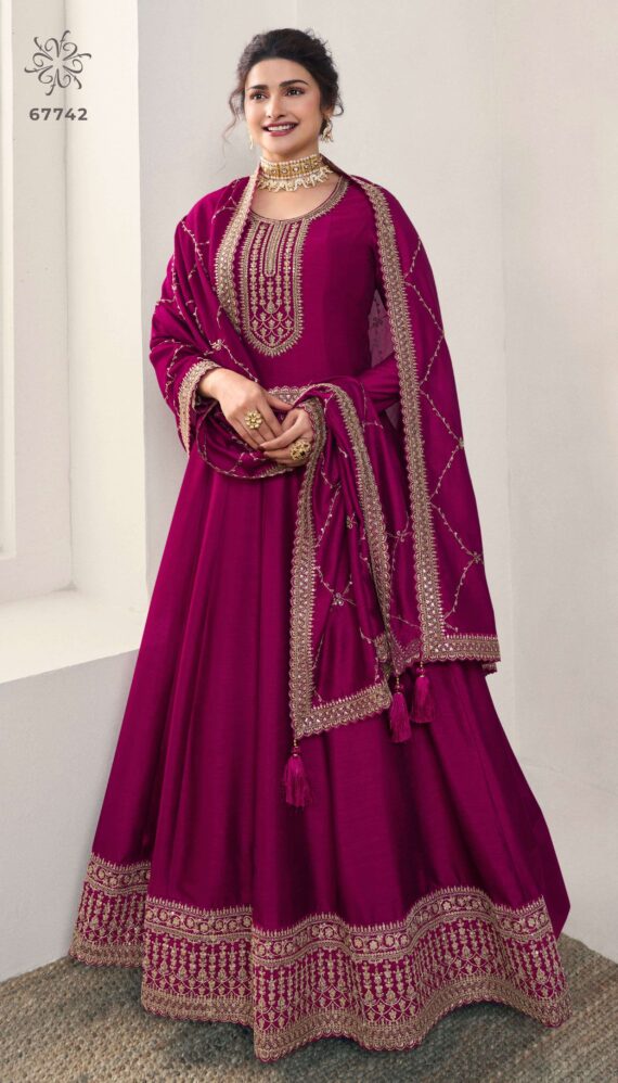 Ethnicrang Women's Silk Georgette Un Stitched Gown With Bottom And Dupatta