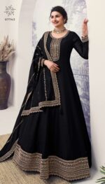Ethnicrang Women's Silk Georgette Un Stitched Gown With Bottom And Dupatta