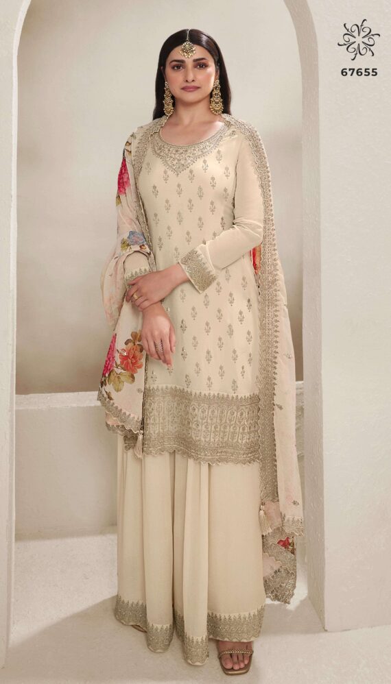 Ethnicrang Women's Silk Chinon Unstitched Kurta With Sharara And Dupatta