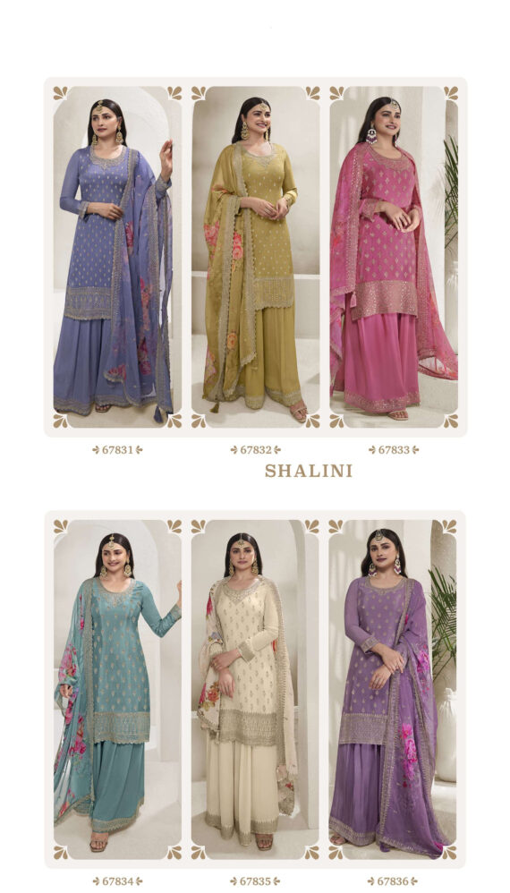 Ethnicrang Women's Silk Chinon Unstitched Kurta With Sharara And Dupatta