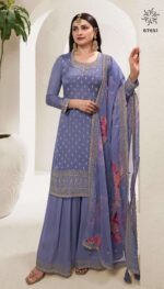 Ethnicrang Women's Silk Chinon Unstitched Kurta With Sharara And Dupatta