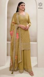 Ethnicrang Women's Silk Chinon Unstitched Kurta With Sharara And Dupatta