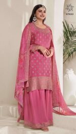 Ethnicrang Women's Silk Chinon Unstitched Kurta With Sharara And Dupatta
