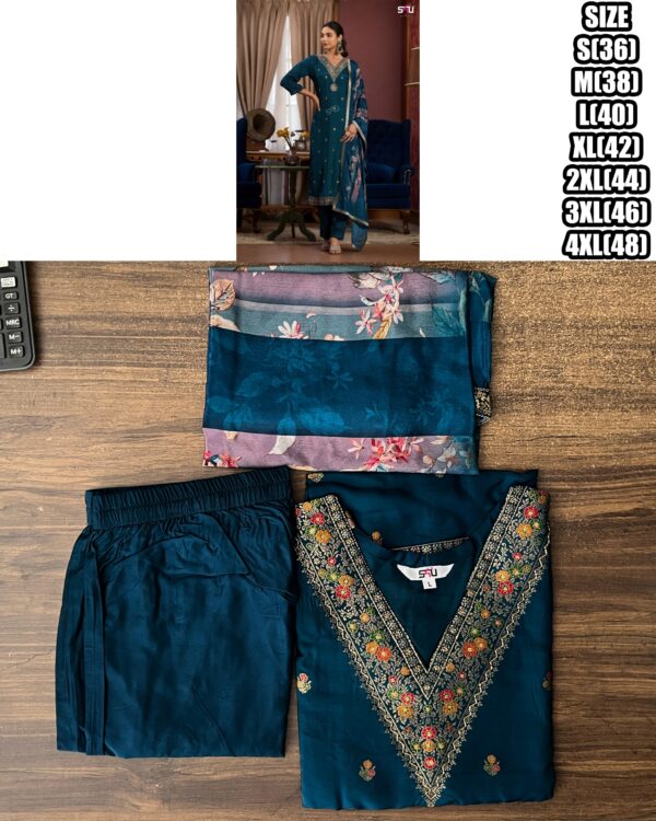 Women's Festive Wear Dola Jacquard Kurti Pent Set| Stitched Occational Kurti-Pent With Dupatta