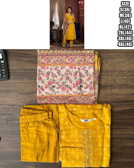 Women's Festive Wear Dola Jacquard Kurti Pent Set| Stitched Occational Kurti-Pent With Dupatta