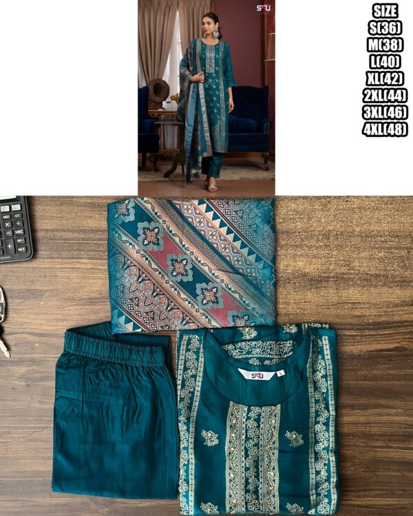 Women's Festive Wear Dola Jacquard Kurti Pent Set| Stitched Occational Kurti-Pent With Dupatta