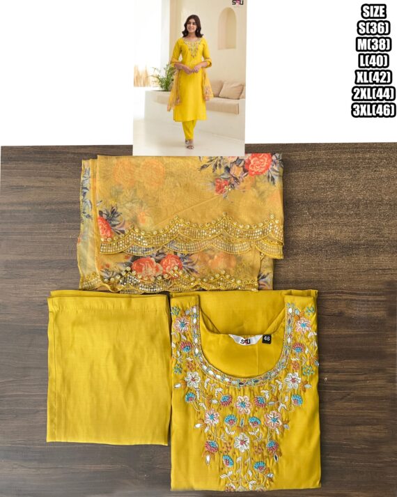 Festive Wear Women's Stitched Silk Kurti-Pent Set| Beautiful Embroidery With Hand Work Kurti-Pent Collections