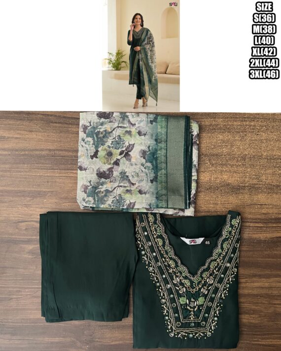 Festive Wear Women's Stitched Silk Kurti-Pent Set| Beautiful Embroidery With Hand Work Kurti-Pent Collections