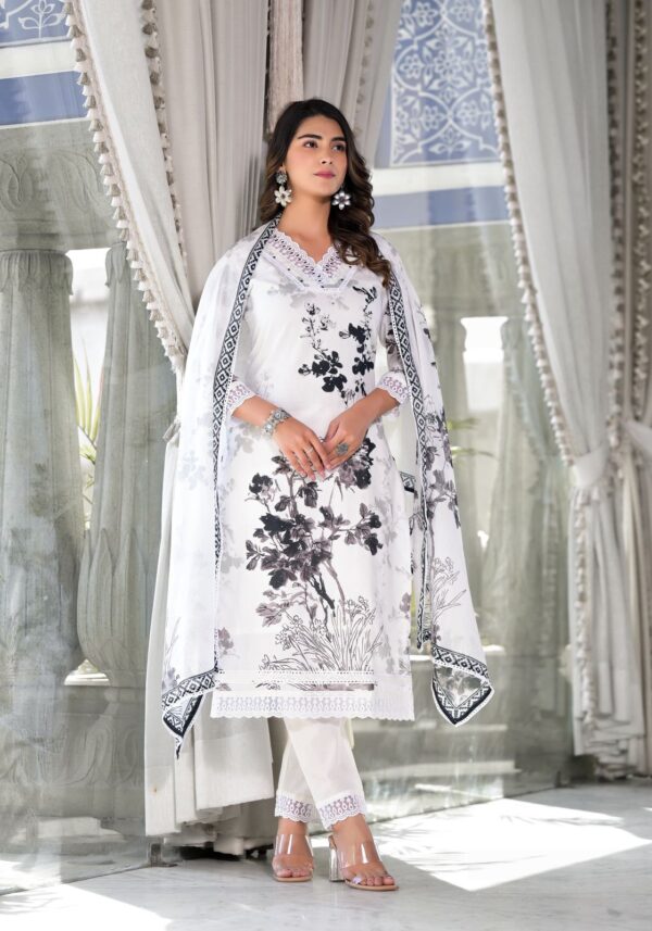 Festive Wear Women's Summer Stylish Stitched White Cotton Kurti-Pent Set| New Latest Summer Collections For Girls