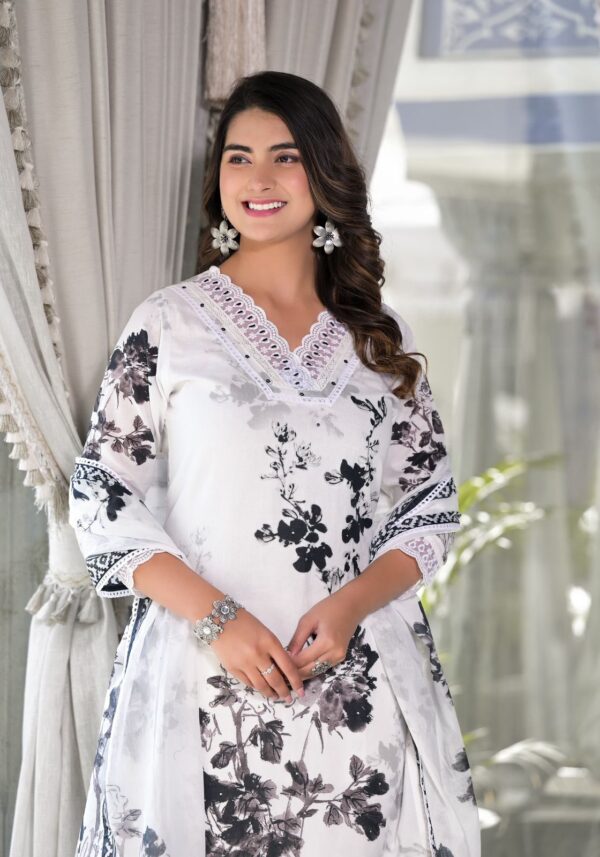 Festive Wear Women's Summer Stylish Stitched White Cotton Kurti-Pent Set| New Latest Summer Collections For Girls